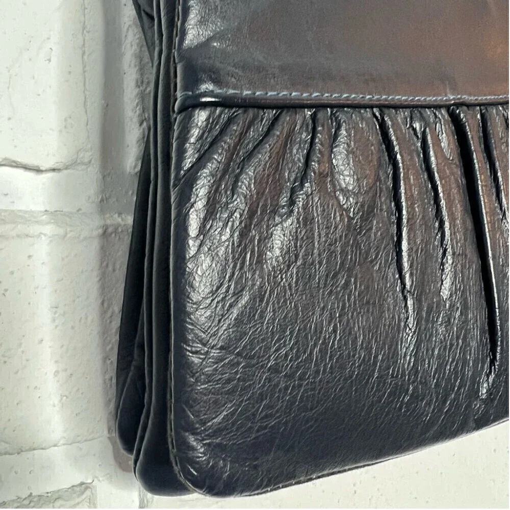 Vintage Blue Leather Crossbody Shoulder Bag